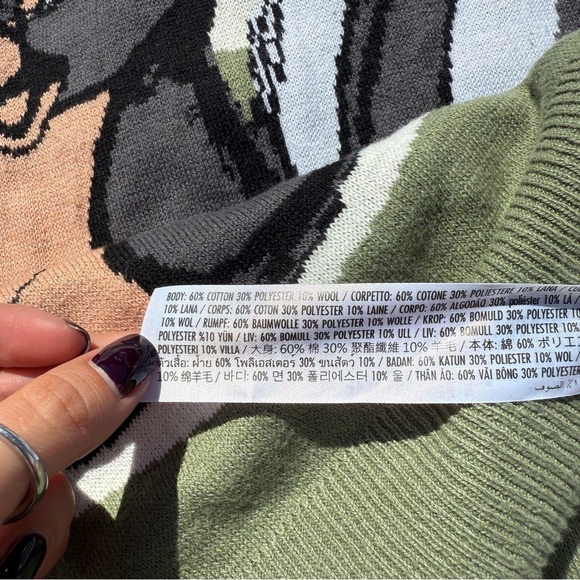 Disney Bambi Flower Skunk Sweater Green Striped Wool Blend Size Large - Picture 6 of 6